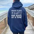 Knife Collector Husband Driving Wife Crazy One Knife At Time Women Oversized Hoodie Back Print Navy Blue