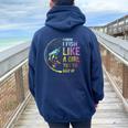 I Know I Fish Like A Girl Try To Keep Up Fishing Party Women Oversized Hoodie Back Print Navy Blue