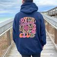 Leopard Over Stimulated Moms Club Anxious Moms Club Quote Women Oversized Hoodie Back Print Navy Blue