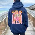 Let's Go Girls Retro Rainbow Cowgirl Disco Bachelorette Women Oversized Hoodie Back Print Navy Blue