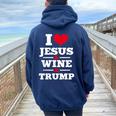 Love Jesus Wine Trump Religious Christian Faith Mom Women Oversized Hoodie Back Print Navy Blue