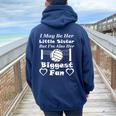 I May Be Her Little Sister Biggest Fan Volleyball Women Oversized Hoodie Back Print Navy Blue