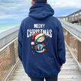 Meow Christmas Cat Mom Cat Dad Christmas Cat Women Oversized Hoodie Back Print Navy Blue