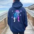 Pitbull Rescue Is My Favorite Breed Watercolor Cute Mom Women Oversized Hoodie Back Print Navy Blue