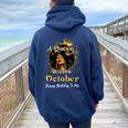 A Queen Was Born In October Black Girl Birthday Afro Woman Women Oversized Hoodie Back Print Navy Blue