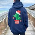 Santa's Hat Cactus Sweater Christmas Party Xmas Holidays Women Oversized Hoodie Back Print Navy Blue