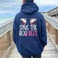 Save The Breast Cancer Awareness Boo Bees Halloween Women Oversized Hoodie Back Print Navy Blue