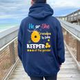 He Or She Grandpa To Bee Keeper Of The Gender Reveal Women Oversized Hoodie Back Print Navy Blue