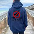 Stop Killing Horses Animal Rights Activism Women Oversized Hoodie Back Print Navy Blue