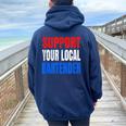 Support Your Local Bartender Beer Liquor Shots And Wine Women Oversized Hoodie Back Print Navy Blue