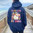 Teaching My Boos Ghost Halloween Groovy Retro Teacher's Day Women Oversized Hoodie Back Print Navy Blue