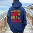 Never Underestimate A Cool Mom With A Bowling Ball Women Oversized Hoodie Back Print Navy Blue