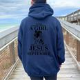 Never Underestimate A Girl Who Believe In Jesus September Women Oversized Hoodie Back Print Navy Blue