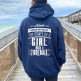 Never Underestimate A Girl With A Football Women Oversized Hoodie Back Print Navy Blue