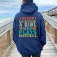 Never Underestimate A Girl Who Plays Basketball Retro Women Oversized Hoodie Back Print Navy Blue