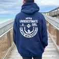 Never Underestimate A Girl Who Waterpolo Waterball Women Oversized Hoodie Back Print Navy Blue