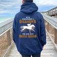 Never Underestimate Grandpa Who Is Also Loves Horse Riding Women Oversized Hoodie Back Print Navy Blue