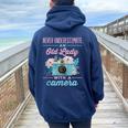 Never Underestimate An Old Lady With A Camera Photographer Women Oversized Hoodie Back Print Navy Blue