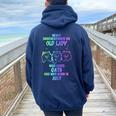 Never Underestimate An Old Lady Who Loves Cats Born In July Women Oversized Hoodie Back Print Navy Blue