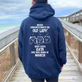 Never Underestimate An Old Lady Who Loves Cats Born In March Women Oversized Hoodie Back Print Navy Blue
