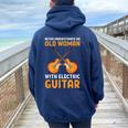 Never Underestimate An Old Woman With An Electric Guitar Women Oversized Hoodie Back Print Navy Blue