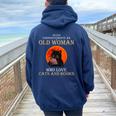 Never Underestimate An Old Woman Who Love Cats And Books Women Oversized Hoodie Back Print Navy Blue