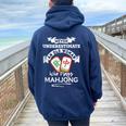 Never Underestimate An Old Woman Who Plays Mahjong Women Oversized Hoodie Back Print Navy Blue
