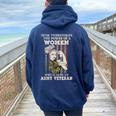 Never Underestimate The Power Of A Army Veteran Women Oversized Hoodie Back Print Navy Blue