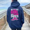 Never Underestimate The Power Of A Girl With Running Shoes T Women Oversized Hoodie Back Print Navy Blue