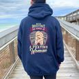 Never Underestimate The Power Of A Praying Woman Women Oversized Hoodie Back Print Navy Blue