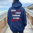 Never Underestimate The Power Of A Trombone Playing Woman Women Oversized Hoodie Back Print Navy Blue