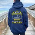 Never Underestimate The Power Of Woman With Chicken Farmer T Women Oversized Hoodie Back Print Navy Blue