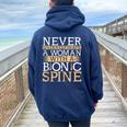 Never Underestimate A Woman With A Bionic Spine Surgery Women Oversized Hoodie Back Print Navy Blue