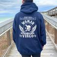 Never Underestimate A Woman Who Was Born As Virgo Women Oversized Hoodie Back Print Navy Blue
