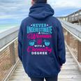 Never Underestimate A Woman With A Chemistry Degree Chemist Women Oversized Hoodie Back Print Navy Blue
