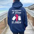 Never Underestimate A Woman With Dd214 Veteran's Day Women Oversized Hoodie Back Print Navy Blue