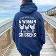 Never Underestimate A Woman Who Loves Chickens Farmer Women Oversized Hoodie Back Print Navy Blue