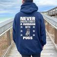 Never Underestimate A Woman With Pugs Women Oversized Hoodie Back Print Navy Blue