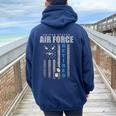 Veteran Of The United States Air Force Retired Women Oversized Hoodie Back Print Navy Blue