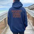 Vintage Protect Queer Youth Rainbow Lgbt Rights Pride Women Oversized Hoodie Back Print Navy Blue