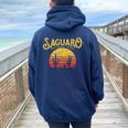 Vintage Saguaro National Park Retro Cactus & Sun Women Oversized Hoodie Back Print Navy Blue