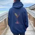 Watercolor Glass Of Martini Cocktails Wine Shot Alcoholic Women Oversized Hoodie Back Print Navy Blue