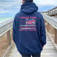 I Wear Pink For My Mama American Flag Breast Cancer Support Women Oversized Hoodie Back Print Navy Blue