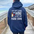 Wine And Maine Coon Cat Mom Or Cat Dad Idea Women Oversized Hoodie Back Print Navy Blue