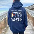 Wine And Westie Dog Mom Or Dog Dad Idea Women Oversized Hoodie Back Print Navy Blue
