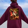 Angels Archangel Michael Defeating Satan Christian Warrior Women Oversized Hoodie Back Print Maroon