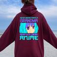 Anime Granny Never Underestimate A Grandma With An Anime Women Oversized Hoodie Back Print Maroon