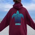 Aruba Tribal Sea Turtle Surf Surfer Scuba Diving Diver Women Oversized Hoodie Back Print Maroon