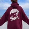 Bear Deer Beer Day Drinking Adult Humor Women Oversized Hoodie Back Print Maroon