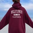 Bellflower California Ca Vintage Established Sports Women Oversized Hoodie Back Print Maroon
